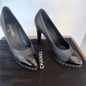 CHANEL Black Peep-Toe Heels